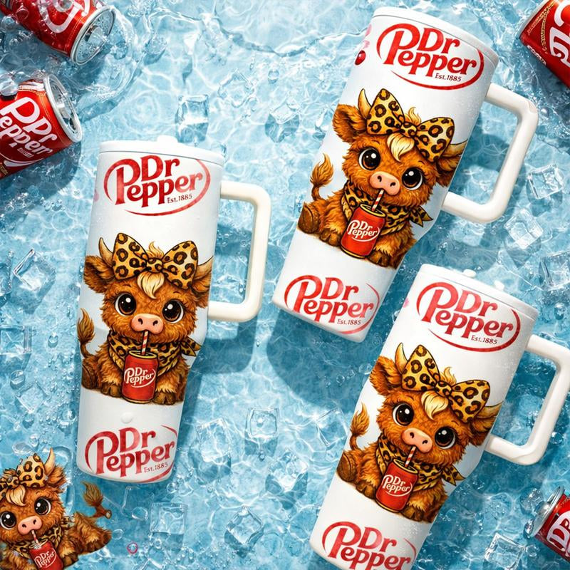 1 Pc 40Oz Insulated Mug, Double Wall Vacuum Cup, Leak-Proof Skinny Thermal Mug, Thermos Cup, Tumbler for Hot Cold Drinks, Keeps Hot 12 Hours Cold 24 Hours, Cute White Soda Highland Cattle Design Gift for Women Men, Holiday Birthday Daily Travel Office Use